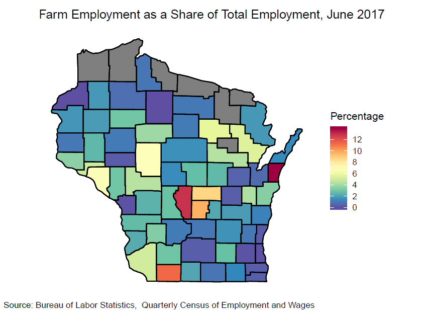 Farm Employment as a Share of Total Employment, June 2017