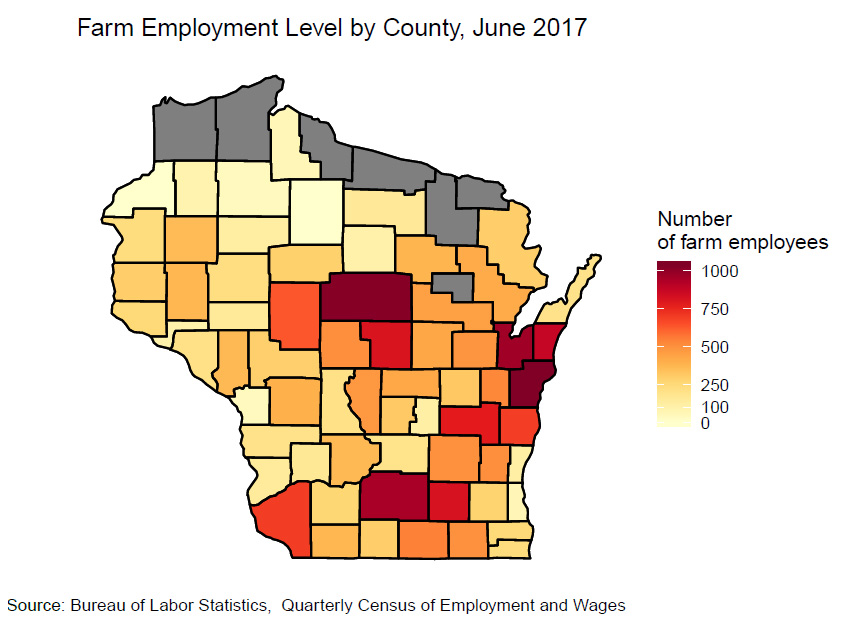 Farm Eemployment Level by County, June 2017