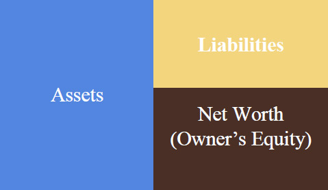 Assets take up half the diagram while Liability and Net worth take up 25% each