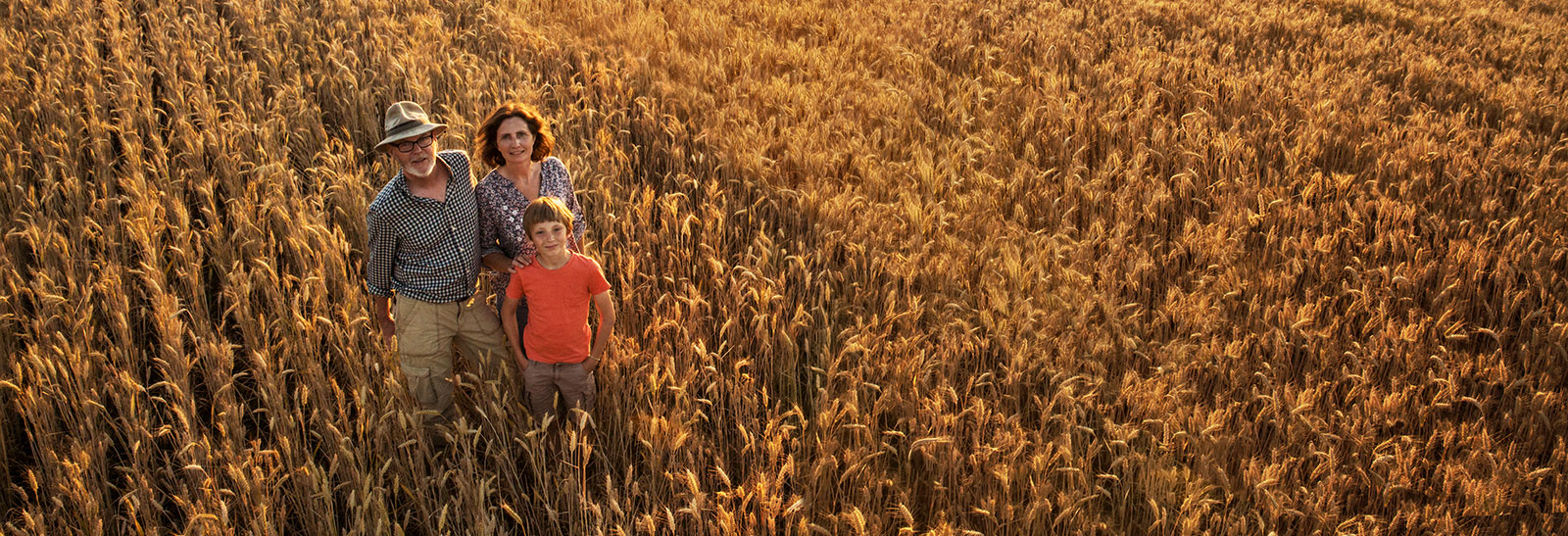 a family of three in a field