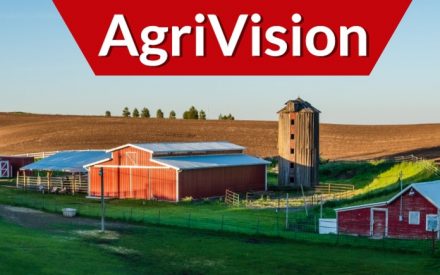 Agrivision logo over a photo of a farm