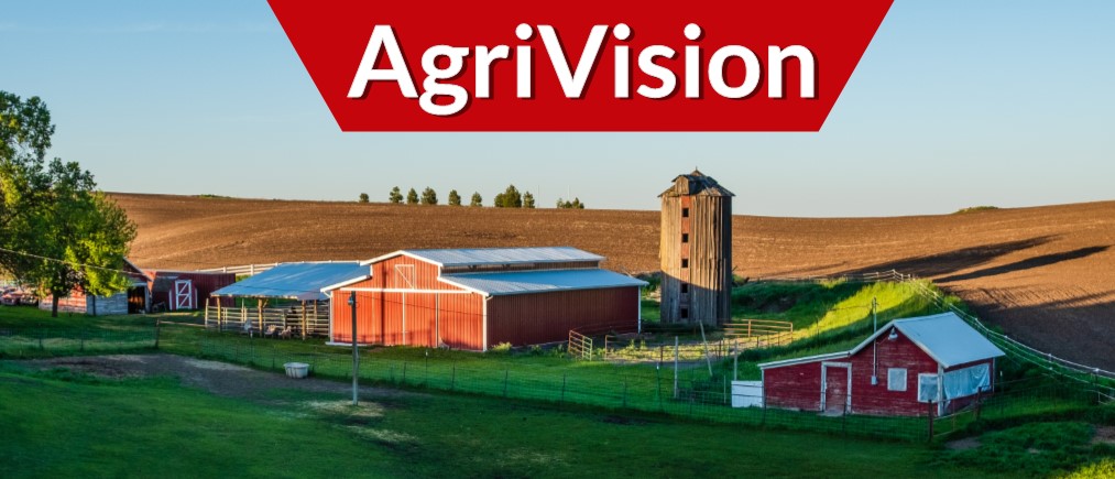 Agrivision logo over a photo of a farm