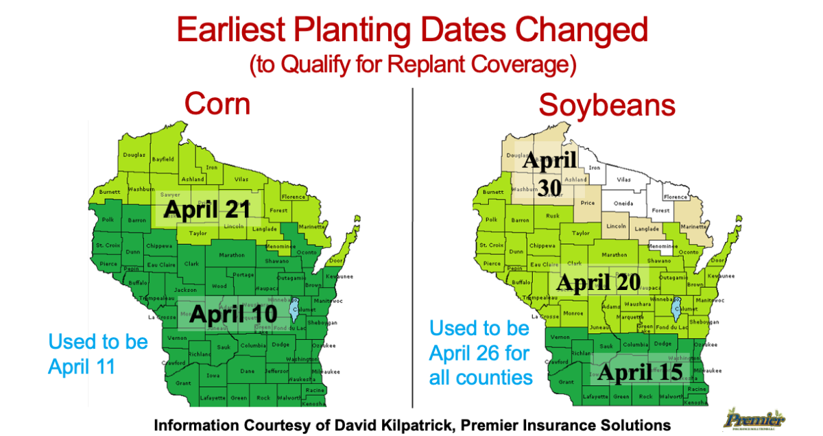 Earliest planting dates map crop insurance Wisconsin