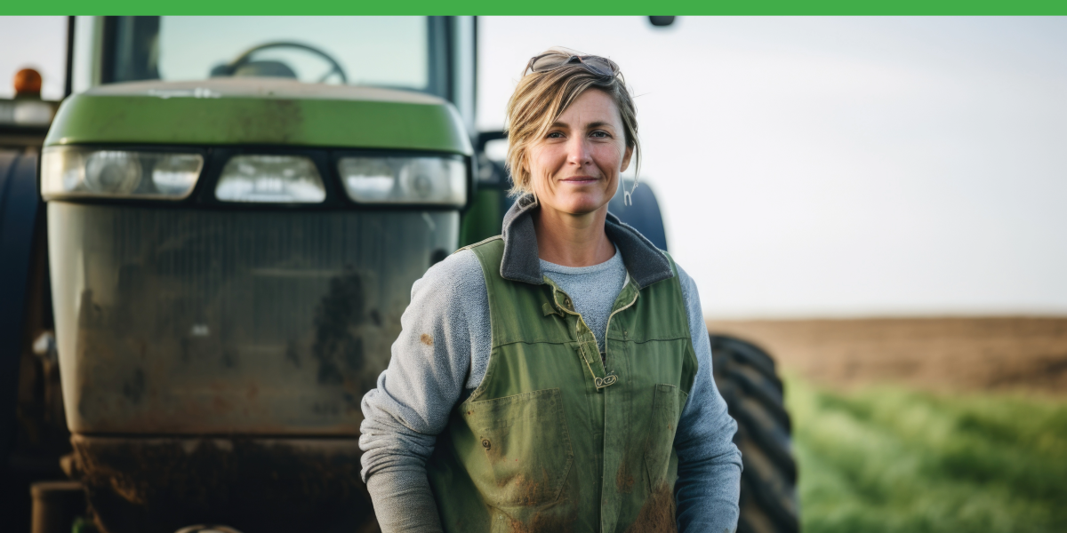 Woman standing in front of tractor