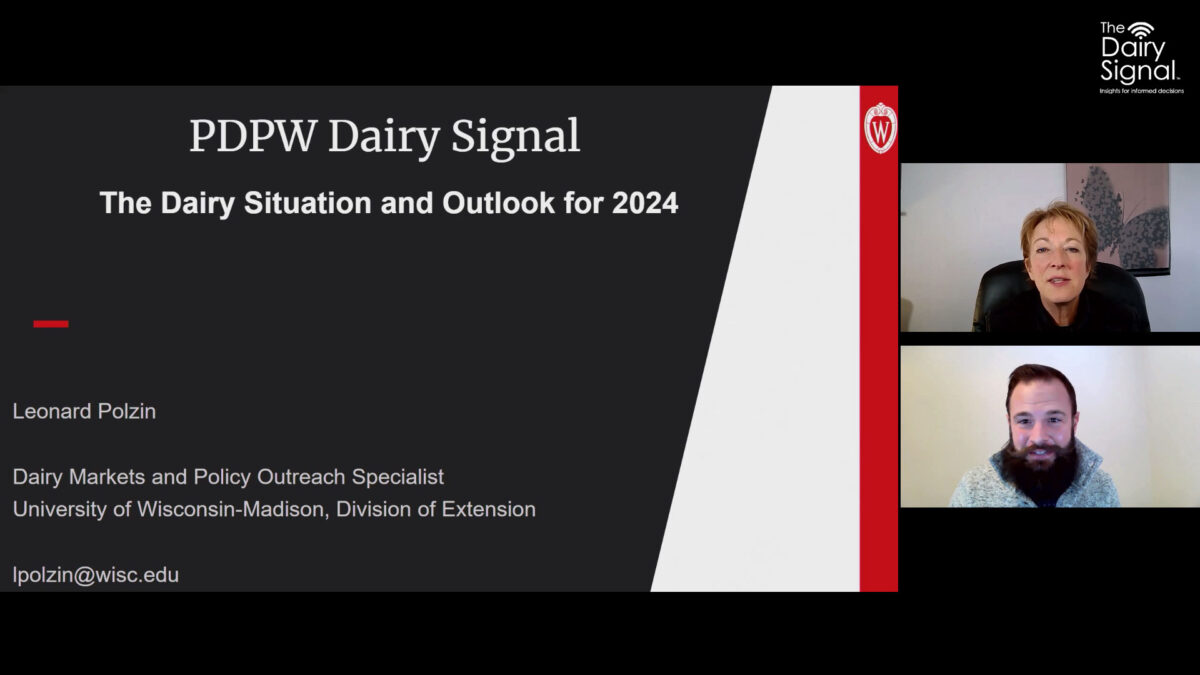 Screenshot of PDPW Dairy Signal video: The Dairy Situation and Outlook for 2024 with Leonard Polzin